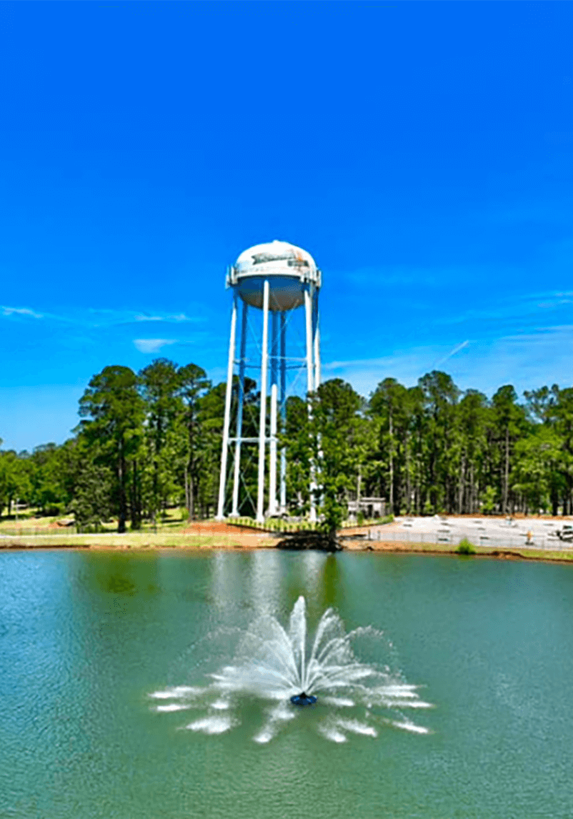 water tower and fountain